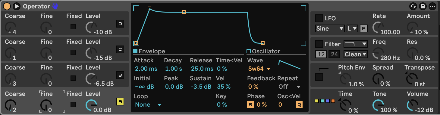 Operator A: Saw 64 with the same amplitude envelope