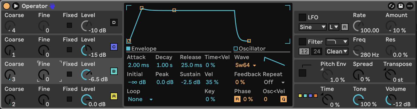 Operator B: third-harmonic saw layer, with the quiet C fundamental enabled