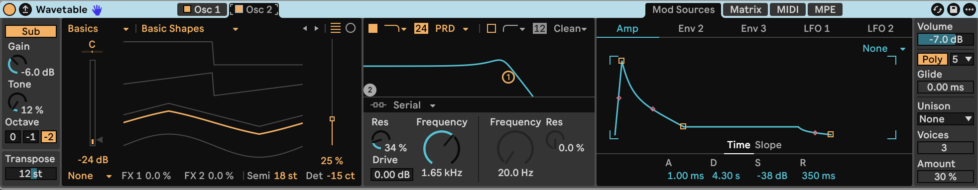 Wavetable oscillator 2 tuning