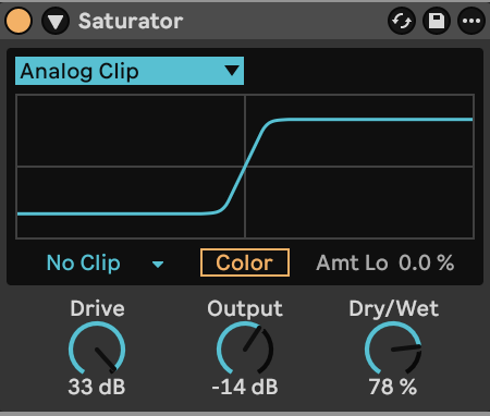 Saturator: high drive with a blend of dry and clipped sound