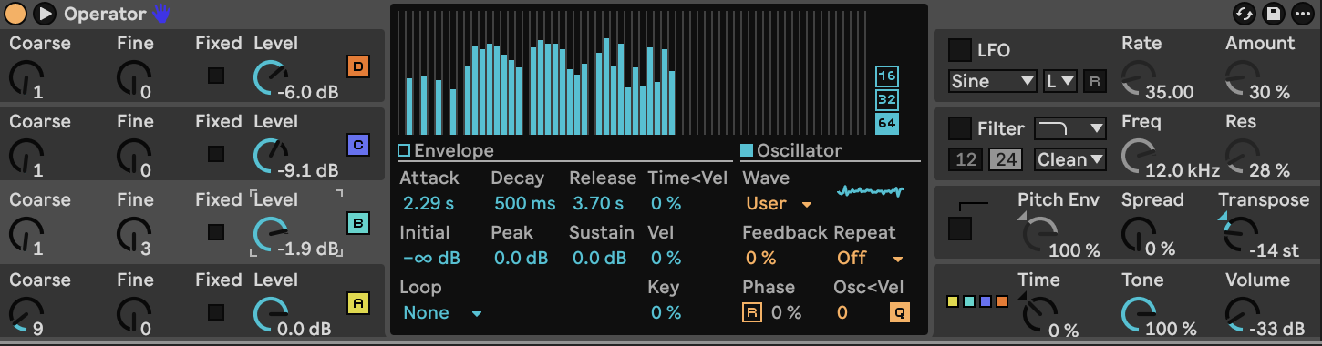 Operator B: custom partials with all four oscillator layers enabled